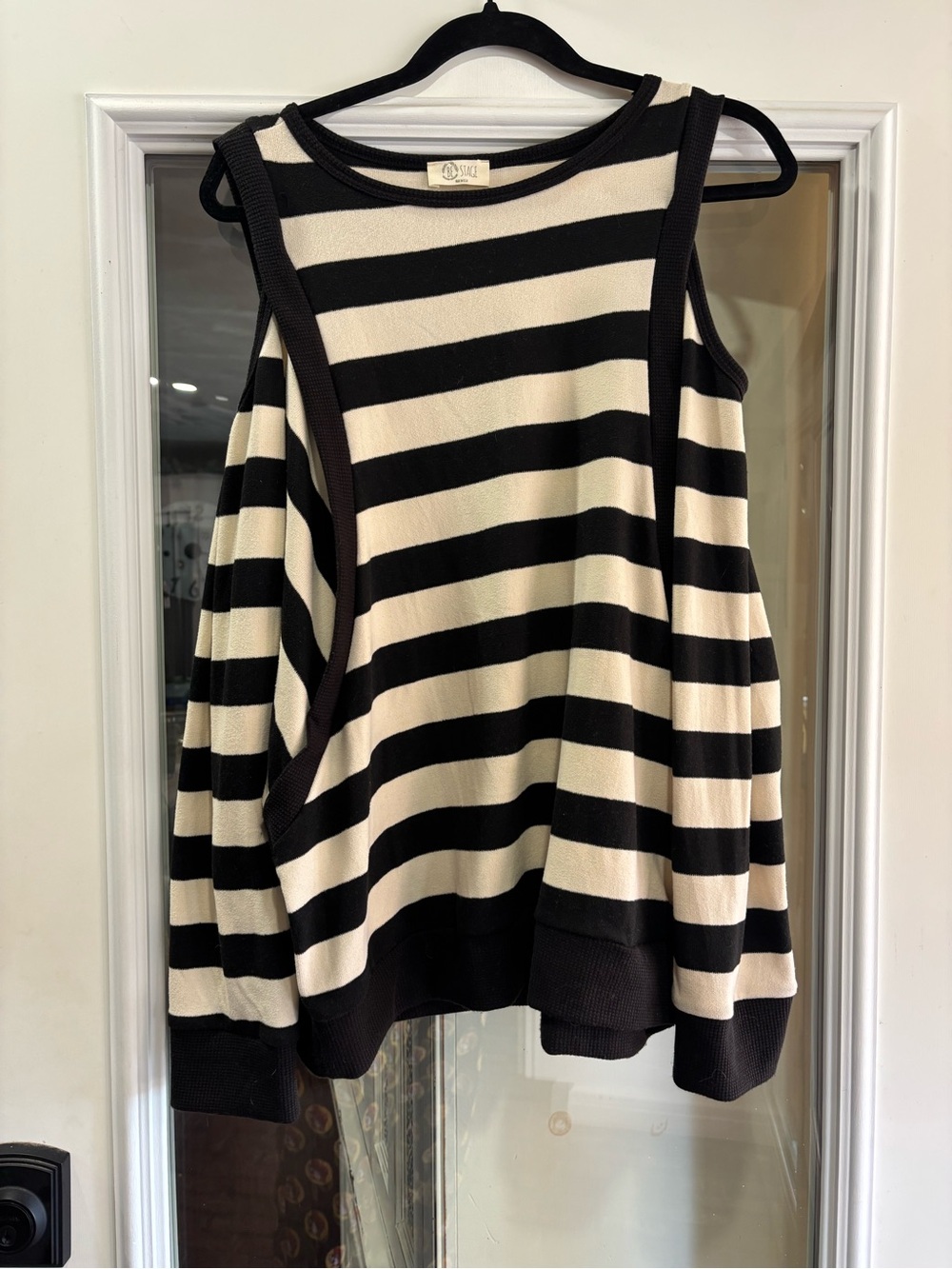 Cold-Shoulder Striped Sweater Top - Black & Cream